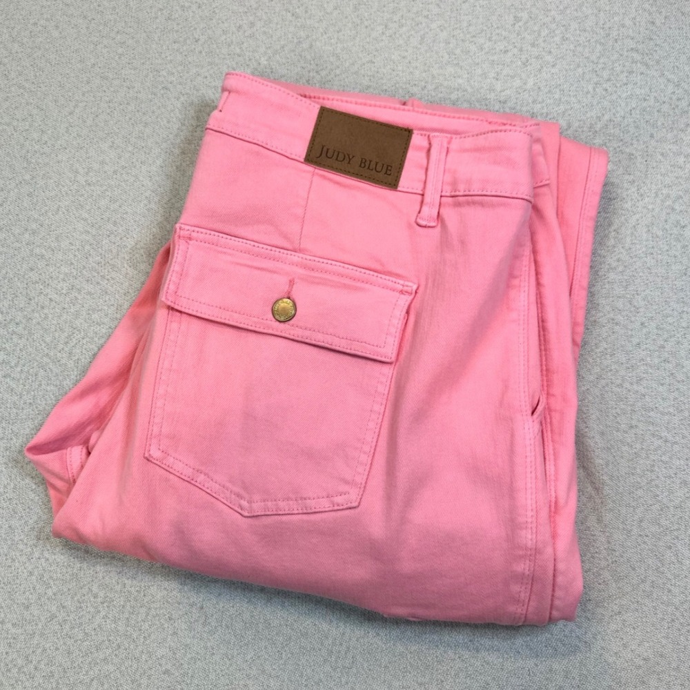 Judy Blue Cargo Pants Womens 20W Pink Cotton Blend Straight Leg Utility Trendy